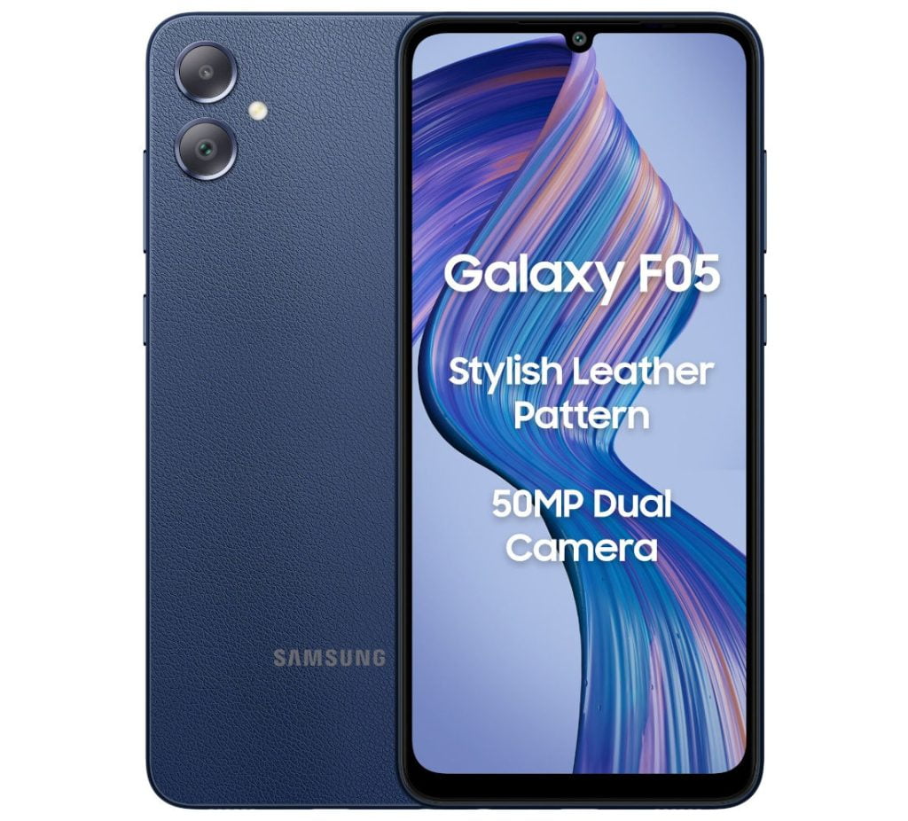 Samsung Galaxy F05 front and back view